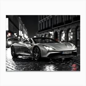 Silver Sports Car At Night Stampe su tela