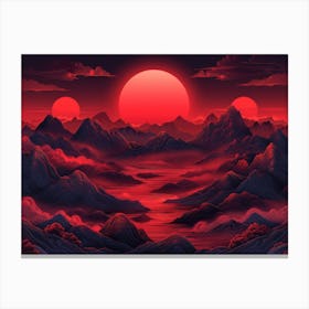 Red Sun Over Mountains Canvas Print