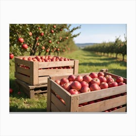 Ripe Apples In Wooden Crates Ready For Harvest Canvas Print