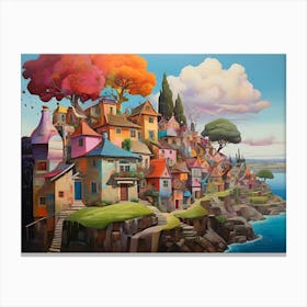 Village By The Sea Paintings Art Print Canvas Print