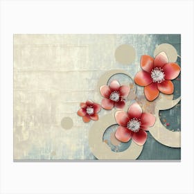 Cirlces And Flowers On Grunge Background Canvas Print