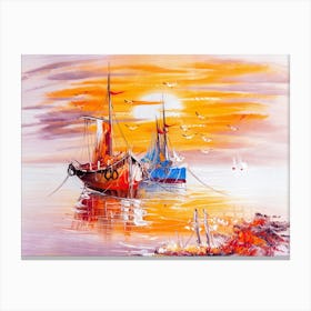 Sunset Boats Canvas Print