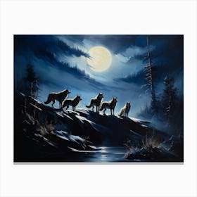 A Pack Of Wolves Silhouetted Under A Full Moon Their Howls Amalgamating With The Wailing Wind Amid (3) Canvas Print