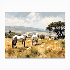 Horses Painting In Corsica, France, Landscape 3 Canvas Print