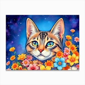 Cat In Flowers Canvas Print