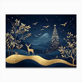 Christmas Tree With Deer Canvas Print