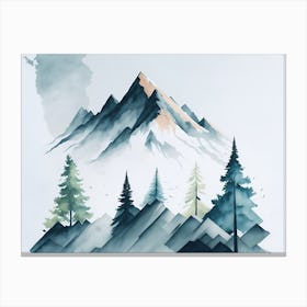 Mountain And Forest In Minimalist Watercolor Horizontal Composition 285 Canvas Print