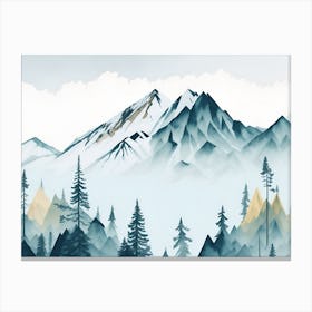 Mountain And Forest In Minimalist Watercolor Horizontal Composition 6 Canvas Print