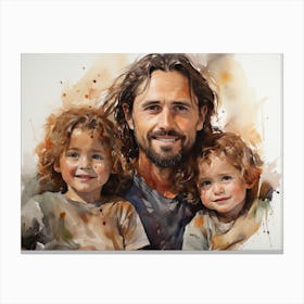Jesus with little children - watercolor painting. 1 Canvas Print