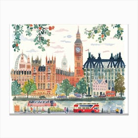 London Landmarks Landscape Watercolour Canvas Print