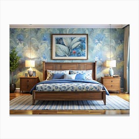 Blue And White Bedroom Interior Design Canvas Print