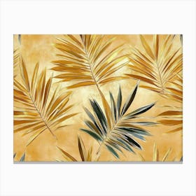 Palm Leaves Illustration In Gold Art Texture Natural Beige Colors 3d Design Seamless Pattern Abstract Canvas Print