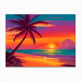 A Tranquil Beach At Sunset Horizontal Illustration 52 Canvas Print