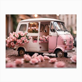 Pink Van With Roses Canvas Print