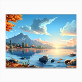 Autumn Lake's Sunset Canvas Print