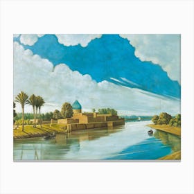 River Scene On The Banks Of The Tigris, Abdul Qadir Al Rassam Canvas Print