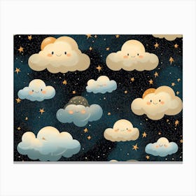 Seamless Cartoon Clouds Pattern Canvas Print