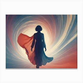 Silhouette Of A Woman In A Flowing Red Dress Walking Towards A Swirling Vortex Of Light Canvas Print