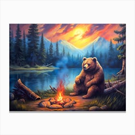 Bear By The Campfire Canvas Print