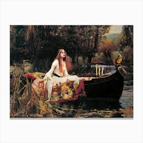 Waterhouse's The Lady of Shalott - John William Waterhouse Lady of the Lake Beautiful Red Haired Maiden Oil Painting on a Boat Dreamy Witchy Pagan Mythological Arthurian Legend Canvas Print