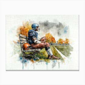 Football Player Sitting On Bench Watercolor Canvas Print