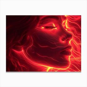 Glowing Enigma: Darkly Romantic 3D Portrait: Face Of Fire Canvas Print