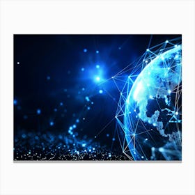 Blue Planet Earth With Network Connections And Glowing Particles In Space Canvas Print