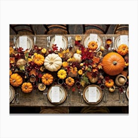 An Autumn Harvest Table Spanning Old Rustic Wooden Planks Teeming Under The Weight Of Vibrant Fre (5) Canvas Print