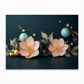 3d Illustration Background With Golden Jewelry And Flowers 1 Canvas Print