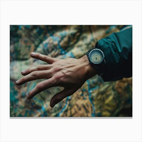 Man'S Hand On A Map Canvas Print