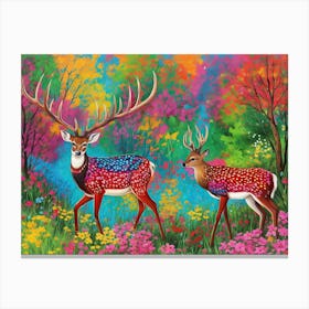 Colourful Deer In The Forest Canvas Print