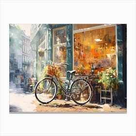 Bicycle In Front Of Shop Canvas Print