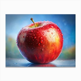 Red Apple With Water Drops Canvas Print