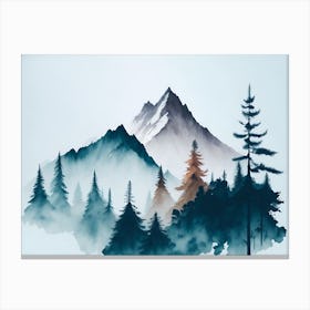 Mountain And Forest In Minimalist Watercolor Horizontal Composition 431 Canvas Print