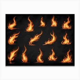 Animated Fire Flames Set Canvas Print