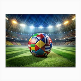 Soccer Ball With Flags Of The World In A Stadium Canvas Print