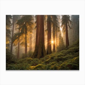 Sunrise In The Redwoods Canvas Print