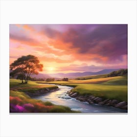 Sunset In The Countryside Paintings Art Print Canvas Print