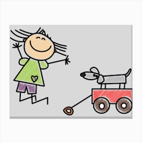 Girl And A Dog Canvas Print