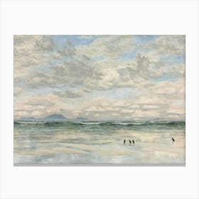 Vintage Painting Penguins On The Beach Canvas Print