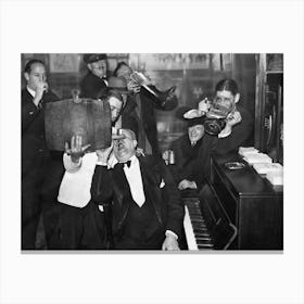 Prohibition, Wild Night At The Speakeasy, Saloon, Bar Cart Decor, Vintage Black and White Old Photo Canvas Print