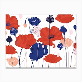 Red And Blue Summer Flowers Canvas Print