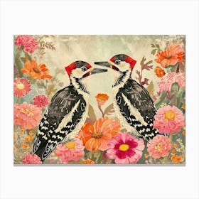 Floral Animal Illustration Woodpecker 4 Canvas Print