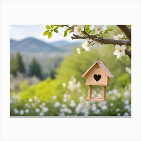 Birdhouse With A Heart Shape On The Apple Tree In Spring 3 Canvas Print