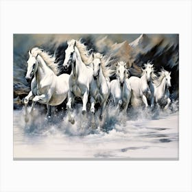 Stampede Stallions - White Horses Running In The Snow Canvas Print