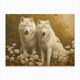 Floral Animal Illustration Arctic Wolf 2 Canvas Print