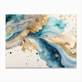Blue Gold Marble Abstract 4 Canvas Print