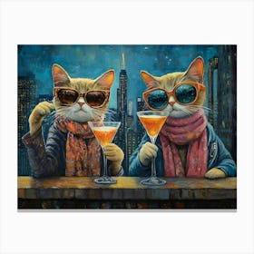 Cats At The Rooftop Bar 3 Canvas Print