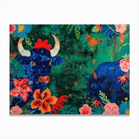 Bulls And Flowers Canvas Print