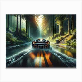 Car Driving Through The Forest Canvas Print